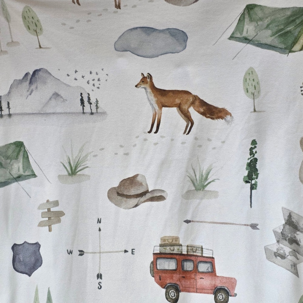 Pobi Baby Organic Cotton Changing Pad Cover Watercolor Wilderness Camping Fox